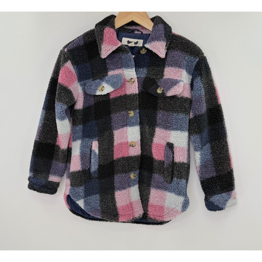 Treasure & Bond Girl Pink Blue Plaid Sherpa Jacket‎ Girls Size M (8/10) Shacket